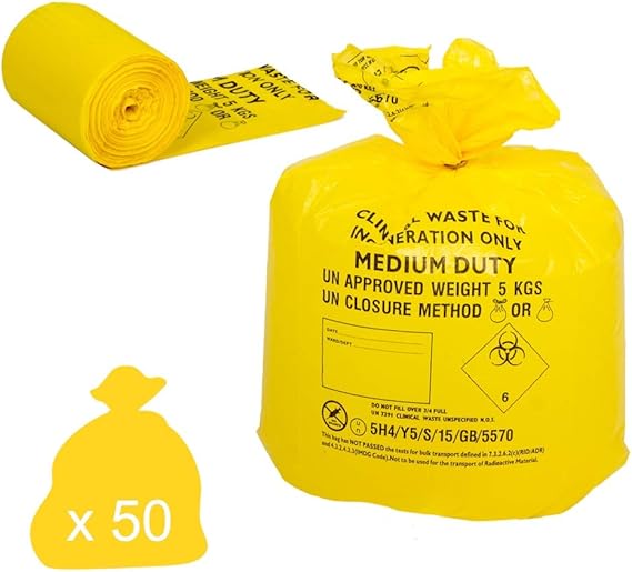50 Yellow Clinical Waste Bags Medium Duty 30L Amazon.co.uk Health