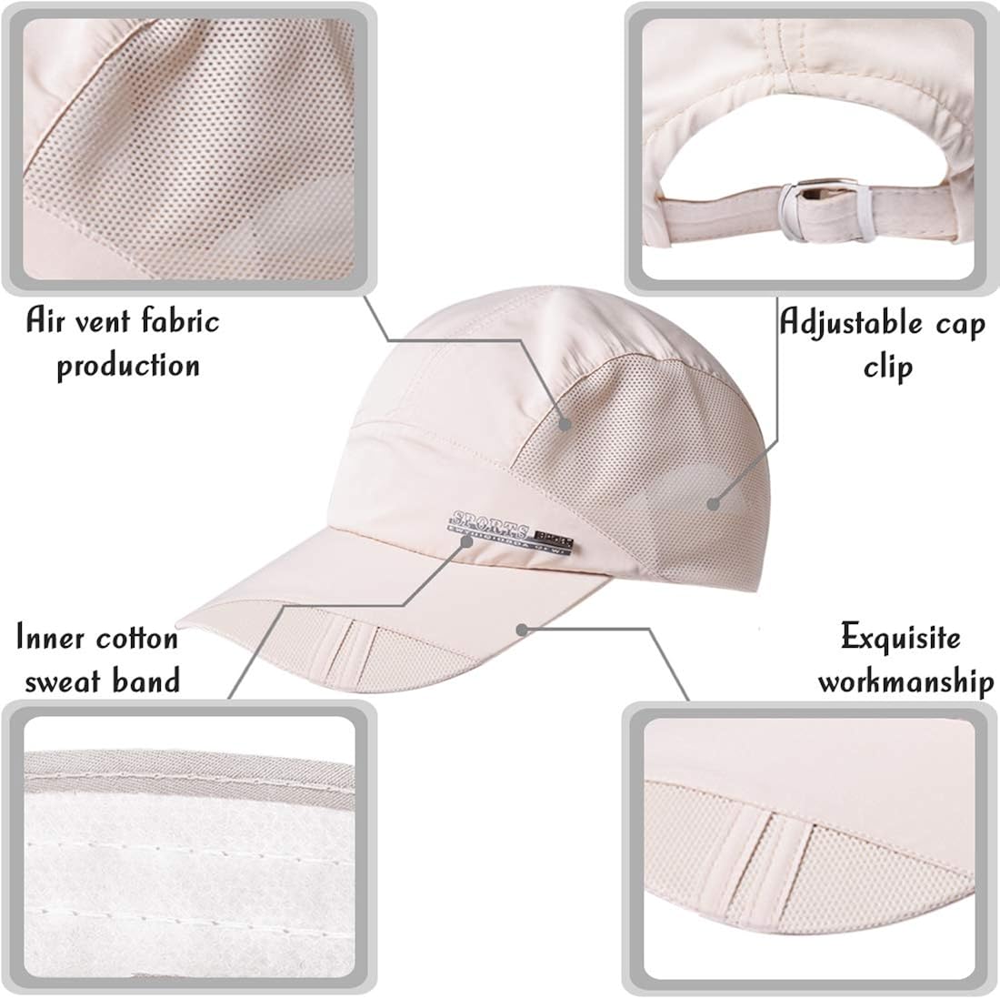 KXF Trucker Cap Quick Dry Half Mesh Baseball Hat Outdoor Sports Running Cap Beige, M-XL - Image 5