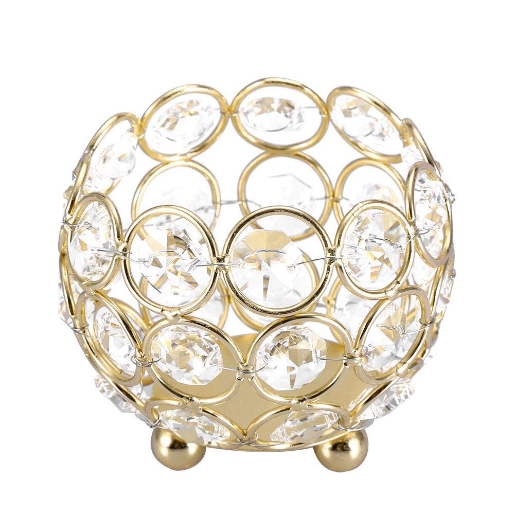 Wifehelper Crystal Tea Light Candle Holders Wedding Decor Table Centerpieces Home Room Office Decoration(Diameter: 8cm-Gold)