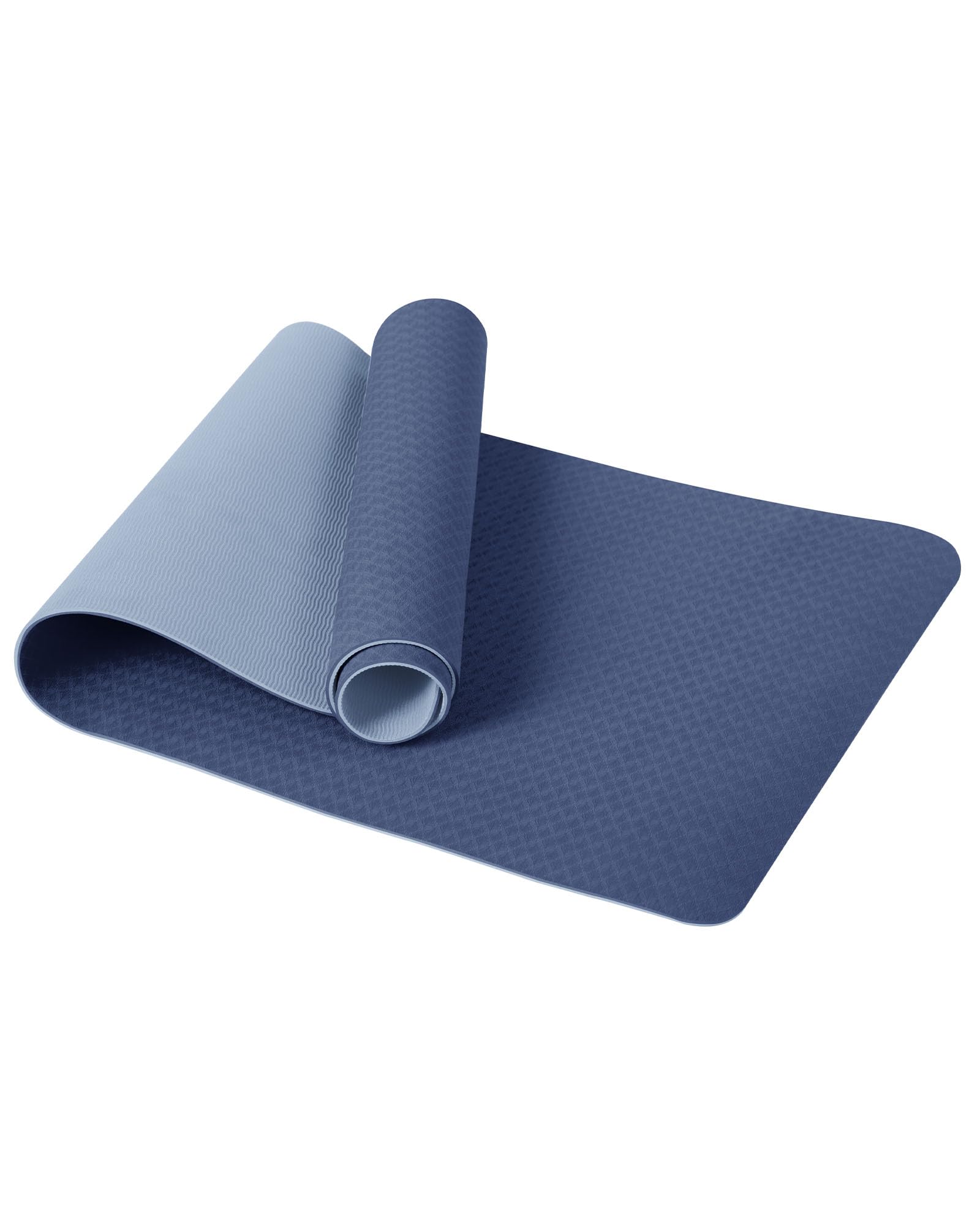 Good Nite Yoga Mat TPE Non-Slip Exercise Fitness Pilates Gymnastics Training Sport Mat Turn Mats Floor Gym with Carry Strap 183 x 61 x 0.6 cm (Dark Blue/Sky Blue)