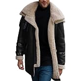 XDFVC Mens Shearling Trench Coat Faux Leather Sheepskin Long Jackets Winter Sherpa Lined Jacket 2025 Thermal Padded Overcoat
