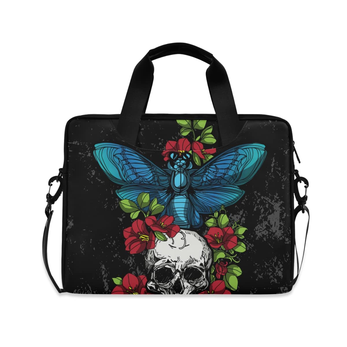 Laptop Bag, Butterfly Skull and Flower Color Computer Sleeve Case Laptop Handbags Briefcase with Strap and Handle for Boys Girls Women Men 14 15 15.6 Inch
