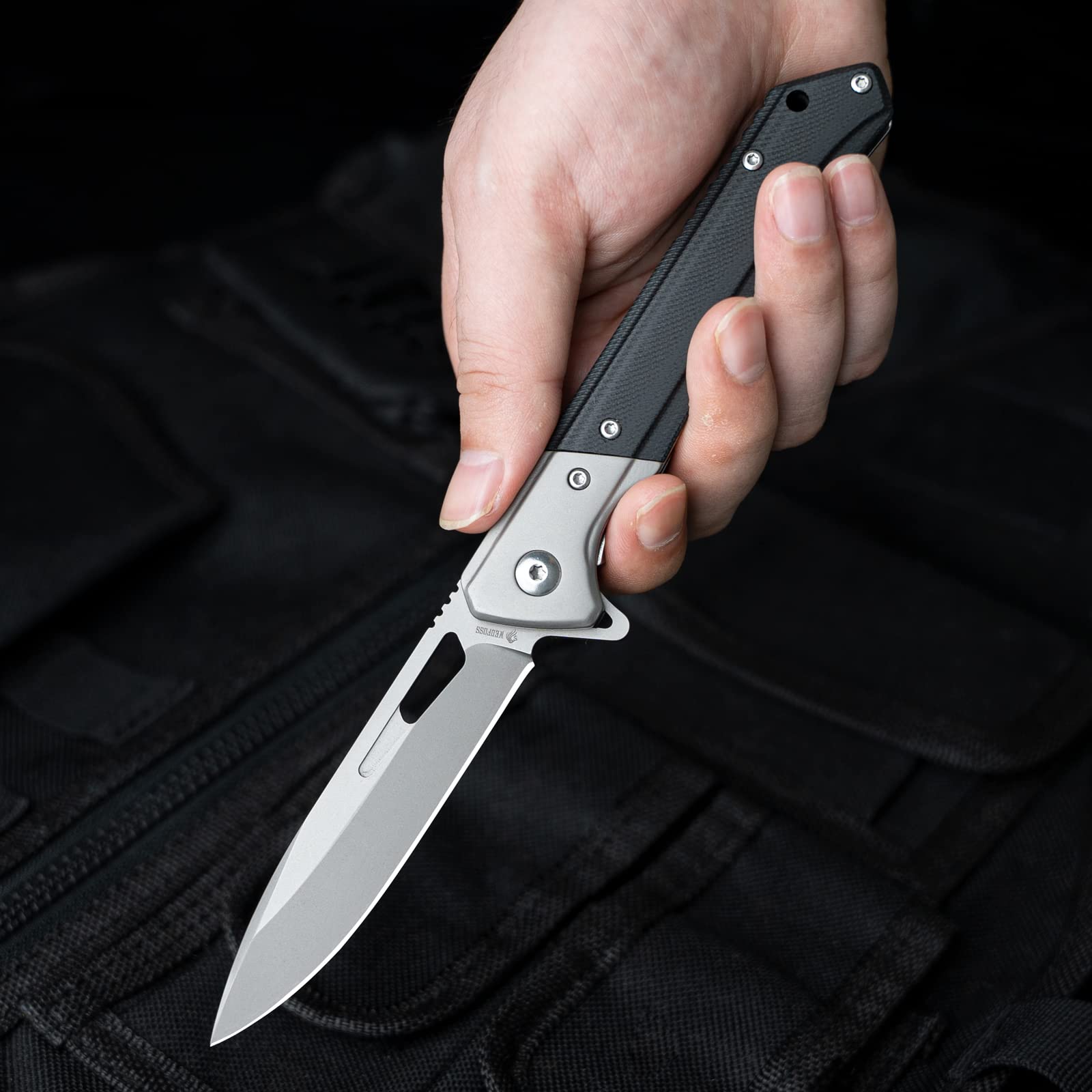 NedFoss ELF Klappmesser, Taschenmesser scharf, EDC Messer mit G10 Griff, Einhandmesser aus D2 Stahl,Outdoor messer mit Gürtelclip, Pocket Knife,Scharfes Survival messer Outdoor für Alltag und Outdoor 6