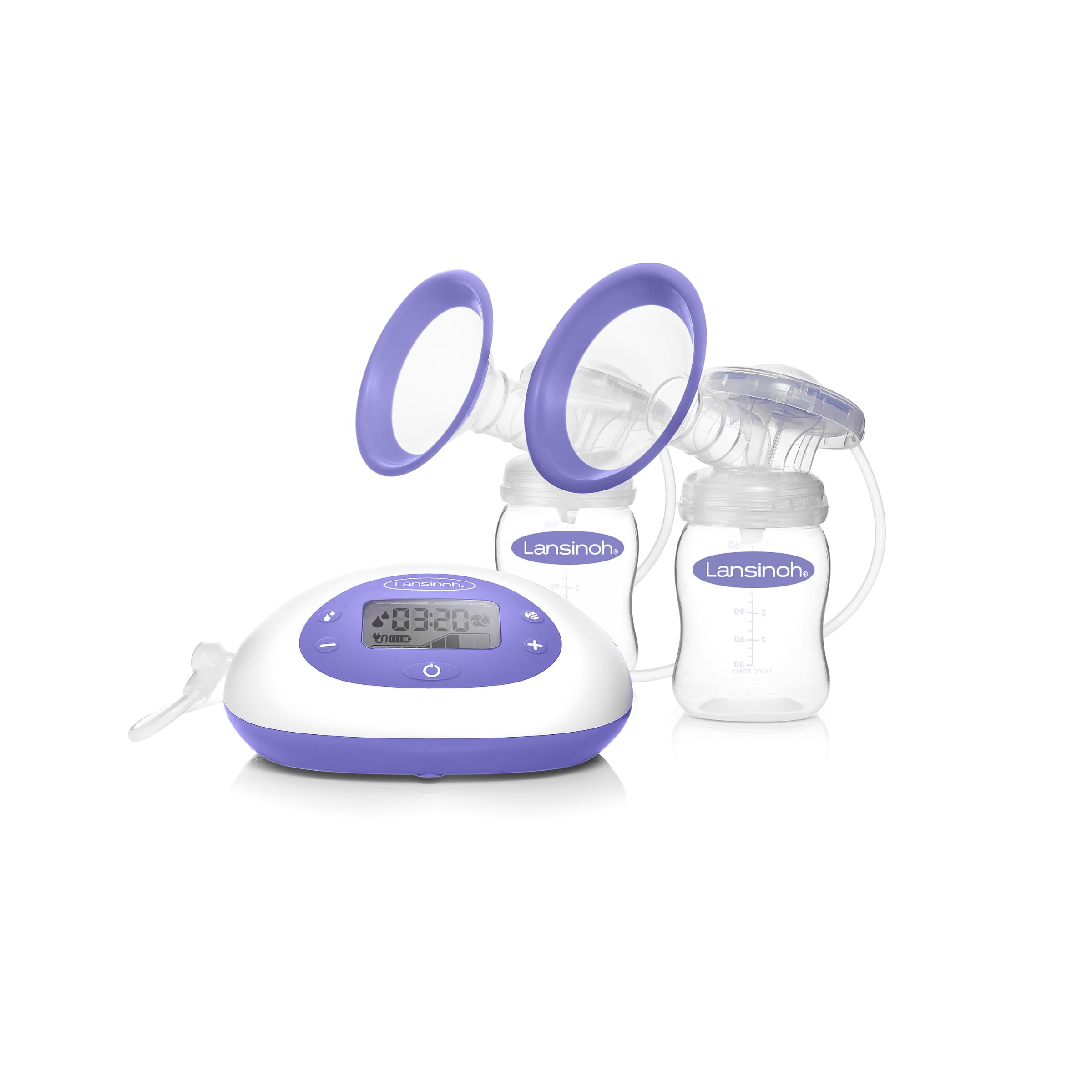 Lansinoh 2-in-1 Double Electric Breast Pump - Hospital-Grade Suction, 3 Pumping Styles, 8 Suction Levels - Mains or Battery Operated - Includes 2 Feeding Bottles & NaturalWave™ Baby Bottle Teats