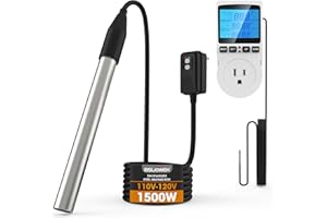 BSUOWEK 1500W Immersion Pool Water Heater, Electric Submersible Bucket Water Heaters with Auto Thermostat & GFCI Plug, for Above Ground Swimming Pools, Inflatable Pool, Stock Tank, Bathtub, Hot Tub, Fast Heat