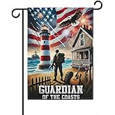FLAGMEUP8386 Navy Veteran Coastal Tribute Garden Flag 12x18 In Doublesided Patriotic Outdoor Decor Lighthouse Warship Veterans Day Memorial Day US Military Gift