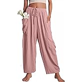 COZYPOIN Girl’s Wide Leg Pants Elastic Waist Loose Fit Flowy Casual Beach Palazzo Harem Trousers with Pockets 5-14 Y