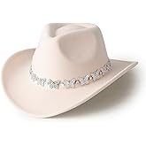 Gossifan Western Cowboy Hat for Men Women Wide Brim Felt Fedora Cowgirl Hats with Buckle Belt