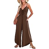 Dokotoo Womens Jumpsuits Spaghetti Straps Ruched Drawstring Knit Wide Leg Romper Casual Jumpsuits with Pockets