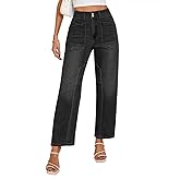 Cicy Bell Womens Baggy Straight Leg Jeans High Waisted Barrel Boyfriend Button Stretchy Trendy Denim Pants