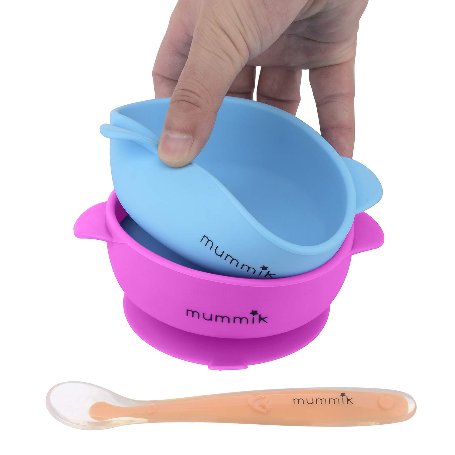 Mummik 2 Pack Unisex Silicone Bowls! Food Bowl for Babies and Toddlers with Improved Super Suction Base (Purple/Turquoise) | Easily Wipes Clean! | EcoFriendly | Feeding Silicone Spoon Included