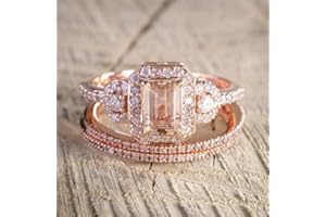 CZCLMLT 18k Rose Gold Plated Ring Set with Micro-Set Engagement Ring Women (9)