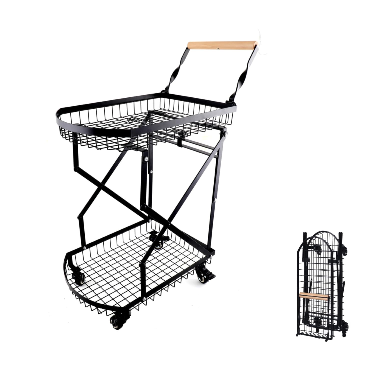 Photo 1 of ***UNTESTED***
QAVODB 2-Tier Collapsible Utility Cart with Wheels, 110lbs Foldable Grocery Shopping Cart on Wheels,Heavy Duty Multi Function Folding Utility Cart for Camping, Kitchen, Bathroom, Office