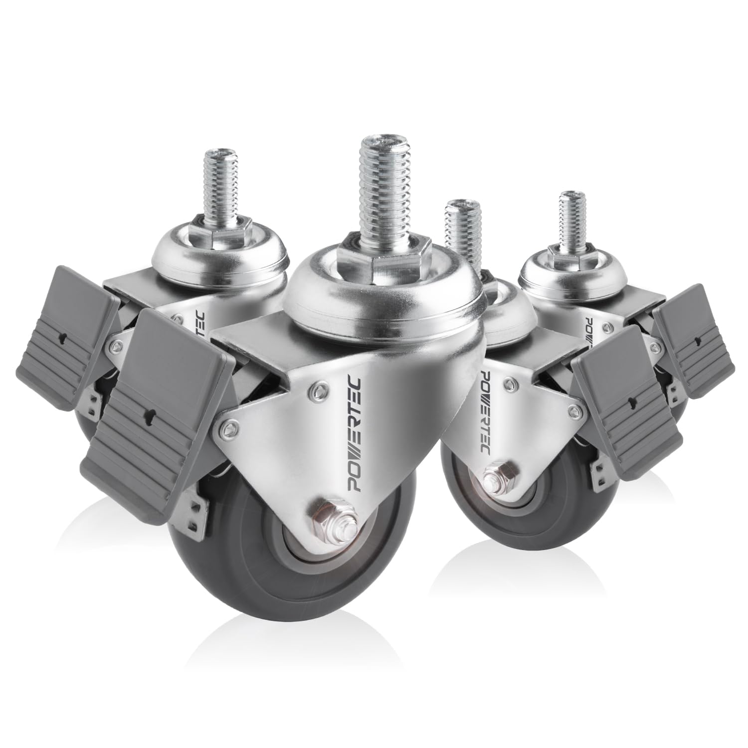 PowerTec 17202 Dual Locking Swivel Caster Wheels Set of 4 with 400 lb Weight Capacity, Silver, 2-3/8-inch