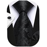 HISDERN Pre Tied Ties for Men Paisley Solid Striped Necktie and Pocket Square Cufflinks Set Formal Wedding Neck Tie