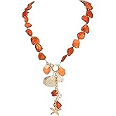 Firstmeet Natural Freshwater Shell Choker With Pearl Starfish Turquoise Pendant Irregular Mother of Pearl Necklaces for Women