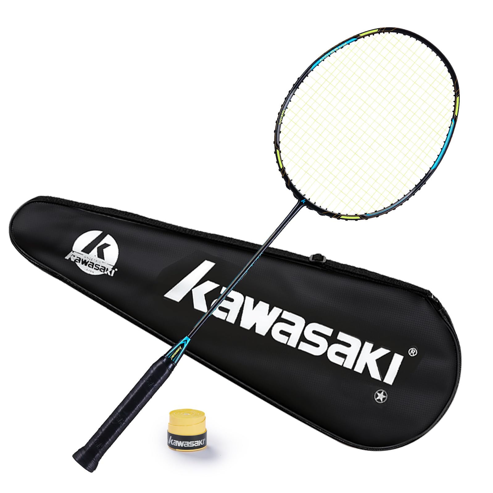 Badminton Set, Graphite Badminton Racket for Instant Start, with 1 Grip Tapes, Racket Bag, 1 Carbon Fibre Badminton Racket Passion P22 (Get Strung)