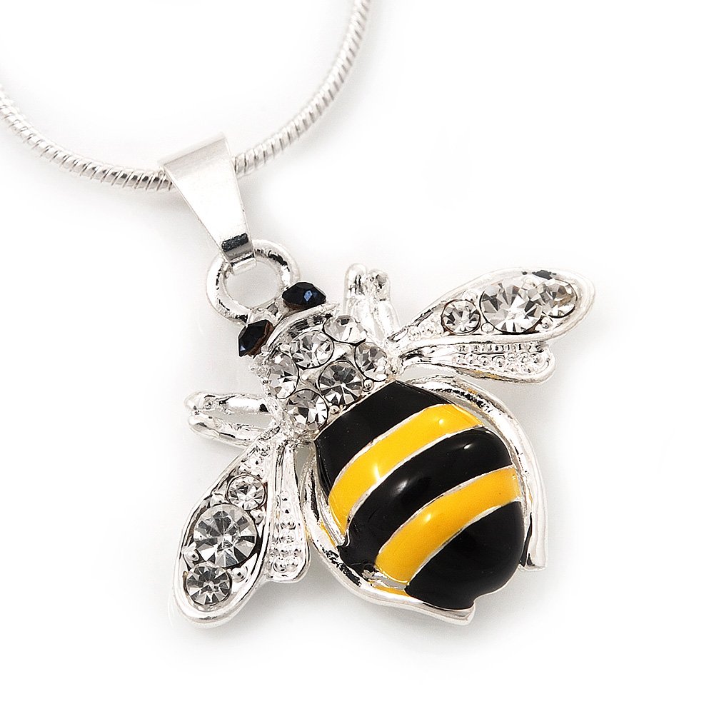 Avalaya Cute Small Bee Pendant with Silver Tone Chain/ 40cm L/4cm Ext