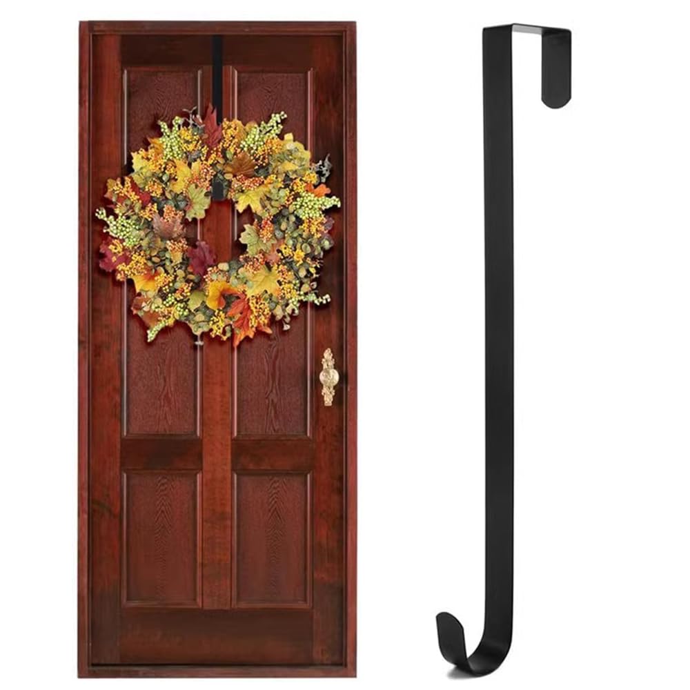 Yumatch 1 PCS Christmas Wreath Door Hanger Metal Wreath Hanger 30 x 5 CM Wreath Door Hangers Wreath Hook Holder for Christmas Wreath Display, Black Hanger