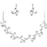 Faship Gorgeous Rhinestone Crystal Floral Necklace Earrings Set