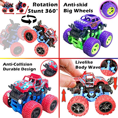 Directtyteam Monster Truck Toy Cars for Boys, 2 Pack 360 Degree Rotation Durable Friction Powered Push and Go Car Truck for Boys Teens Adults Gifts for Kids Birthday