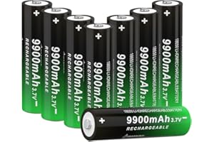 CPZZ 3.7V 18650 Rechargeable Battery, 9900mAh 3.7 Volt Lithium for Doorbells, Headlamps, Flashlights & More (8 PCS, Button Top), 240313XH0313