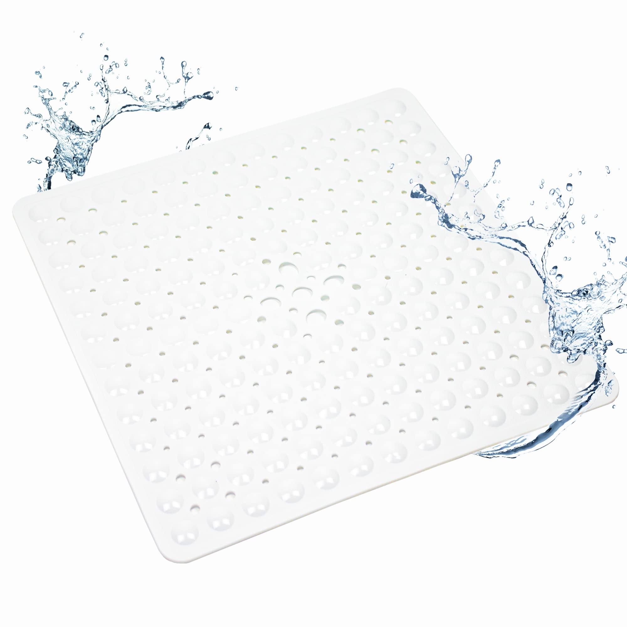 Idyfodol Shower Mat Non Slip Anti Mould With Suction Cup PVC Machine Washable Bath Mats for Inside Outside (White)