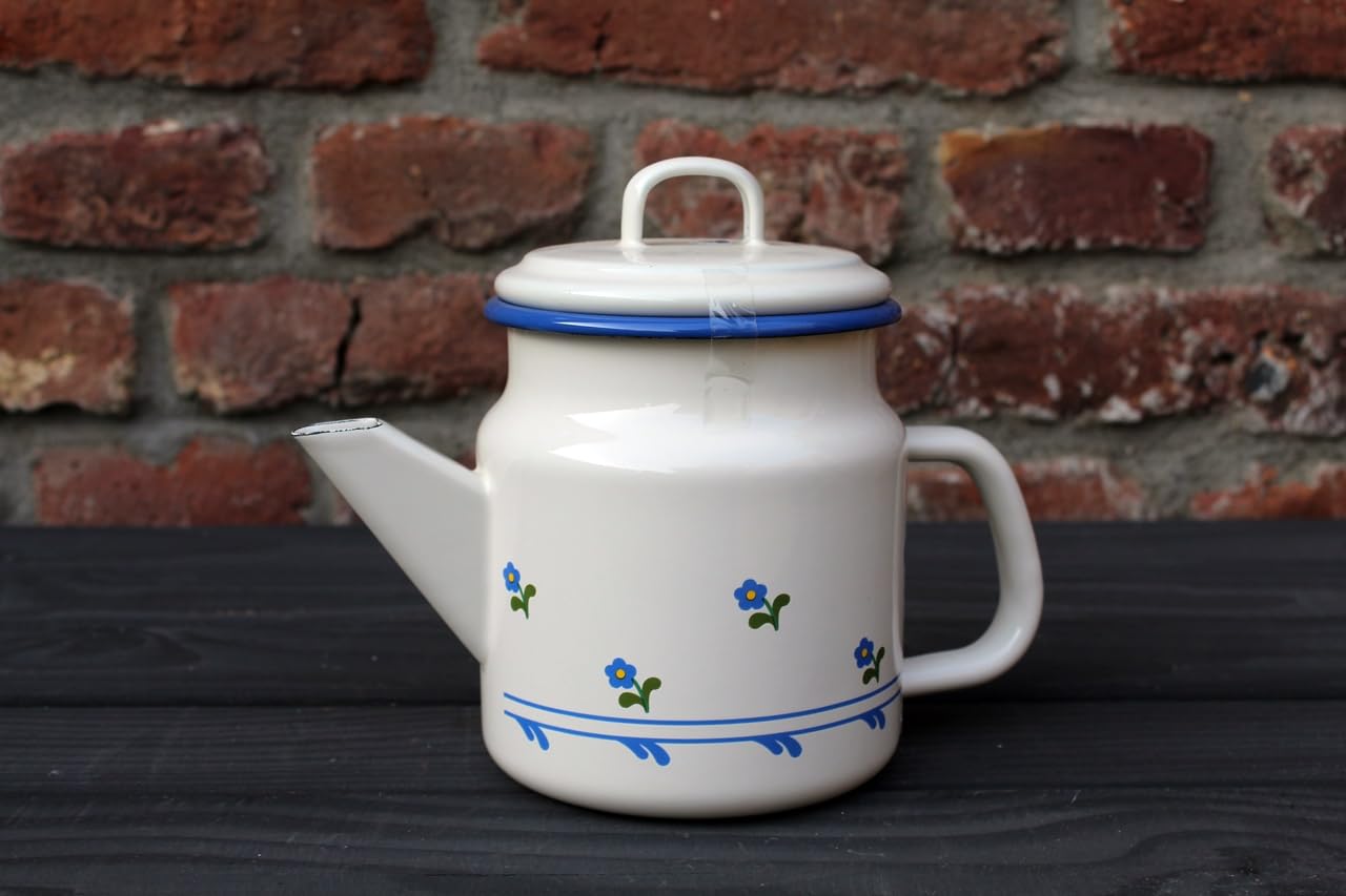 Münder Tea Pot, Coffee Pot made of enamel. Little Flowers 1 ltr
