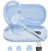 Ngsod Bluetooth Headset V5.4,USB Dongle Wireless Earpiece with Mic for Work | 500mAh Charging Case,50H Talk Time,Dual connect &amp; Mute,ENC Noise Cancelling Lightest Headphones for Work Trucker,Light Blue
