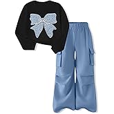 Girls Clothes 2 Piece Cute Butterfly Sweatshirt & Flared Pants/Cargo Pants Winter Outfits for Teen Girls 7-14Y