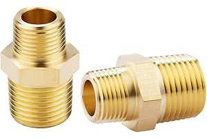 Quirkmyn 2pcs 1/2" NPT x 1/4" NPT Brass Nipple, 1/2 to 1/4 Adapter Fitting Reducing Solid Hex Brass Nipple, Brass 1/2 Male to 1/2 Male Reducer Brass Pipe Fittings for Extending and Connecting Pipes