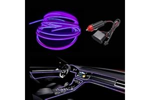 MaxLax El Wire Purple Interior Car LED Strip Lights, 3m neon Wire 12V with Fuse Protection for Automotive Car Interior Decoration with 6mm Sewing Edge