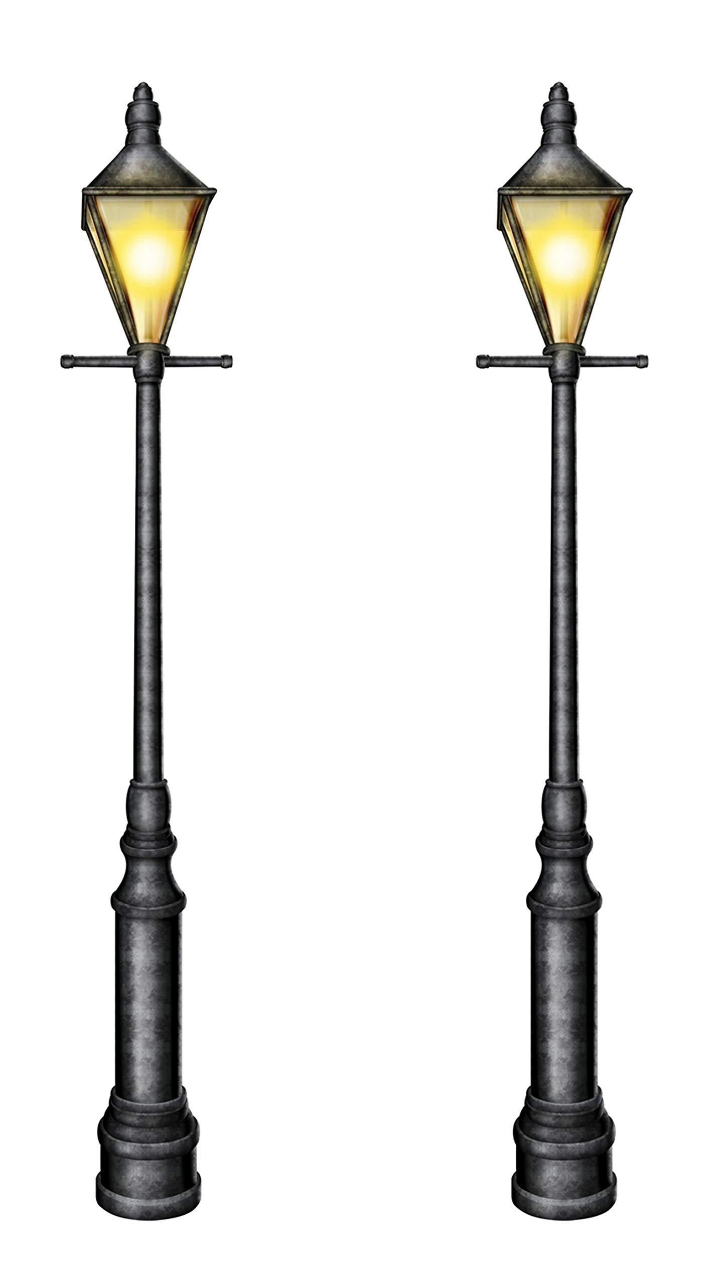 Beistle S57789AZ2 Jointed Cardstock Paper Lampposts 2 Piece Mardi Gras Christmas Party Supplies Fake Street Light Home Wall Decor, Black/Yellow/White