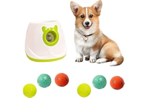 PTLSY Automatic Dog Ball Launcher - Interactive Puppy Thrower Machine for Small & Medium Dogs, 3 Balls (Inclusive of 2 inch) & White Launcher with 6pc Balls