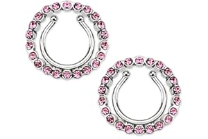PIERCED OWL CZ Crystal Paved Circle No Pierce Fake Clip On Nipple Ring, Sold as a Pair (Pink)