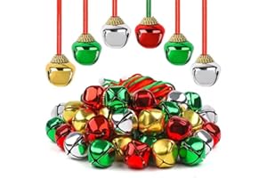 URATOT 24 Pieces Jingle Bell Necklaces with Connect Ribbons for Christmas Decoration