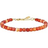 GAVU Crystal Bracelet for Women, Women's Beaded Bracelet, 5mm Onyx/Red Carnelian/Turquoise