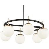GEORGE KOVACS P1356-618 Alluria Pendant, 6-Light, 450 Total Watts, 9.75-in H x 27-in W, Weathered Black with Autumn Gold