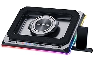 ICE COOREL Gaming Laptop Cooling Pad with Powerful Turbofan, RGB Laptop Cooler Stand with 8 Height Adjustable, Laptop Fan Cooling Pad for Laptop 15-21 Inches, Infinitely Variable Speed, LCD Screen