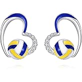 Grmdit Volleyball/Basketball/Baseball/Soccer Earrings for Mom Women 925 Sterling Silver Sport Stud Earrings for Women Ball Jewelry Gifts for Sport Lover Player