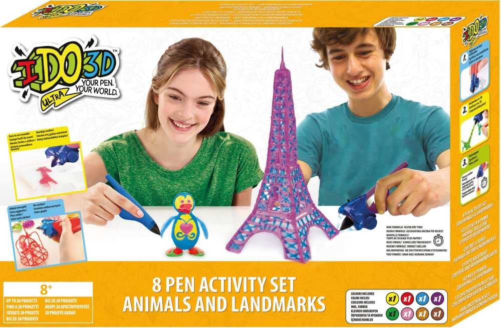 IDO3D Ultra - 8 Pen Set - Zoo Animals and Landmarks , Create 3D Arts and Crafts, Drawing and Painting Supplies