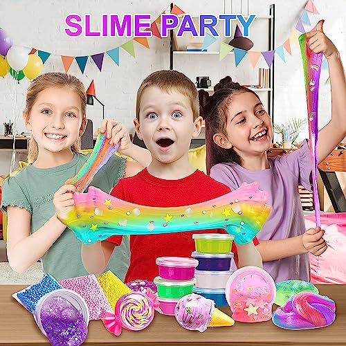Nasjac Slime Kit Fabricación para Niñas Niños, 120 Pcs DIY Kit de Limo de Suave No pegajoso Liso, 24 Color Crystal Slime Set Juguetes para Apretar, Regalo de Navidad Niña Niño 3+Años