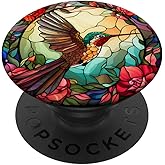 Flying Hummingbird with Colorful Feathers Cute Wild Flower PopSockets Adhesive PopGrip