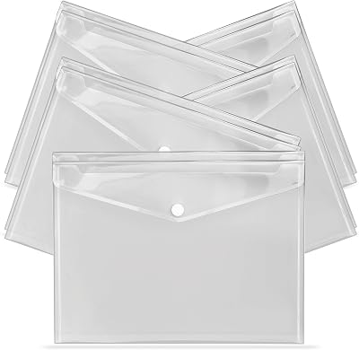 G4GADGET A4 Clear Plastic Wallets Pack of 10 with Label Pocket Snap Button