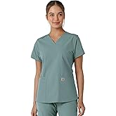 Carhartt Force Essentials Women's V-Neck Knit Panel Scrub Top - Summer Blue, XL