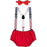 Baby Boys Cake Smash Clothes Diaper Suspenders Pants Bow Tie 3PCS Set First 1st 2nd Birthday Outfit for Photo Prop Party