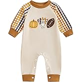 Newborn Baby boy Thanksgiving Outfit Turkey My Rolls Are Homemade Romper Waffle Plaid Long Sleeve Jumpsuit Clothes