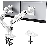 HUANUO Dual Monitor Stand - Full Adjustable Monitor Desk Mount Swivel Vesa Bracket with C Clamp, Grommet Mounting Base for 13 to 32 Inch Computer Screens - Each Arm Holds 4.4 to 19.8lbs - White