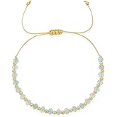 Agriajun Rainbow Gemstone Beaded Bracelets Stack for Women, Handmade Gold Beads Natural Stones Stackable Strand Bracelet Summer Beach Jewelry Gift.