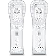 MINSWC Wii Controller 2 Pack, Wii Remote Controller with Silicone Case and Wrist Strap, Wii Remotes Compatible with Nintendo Wii -White
